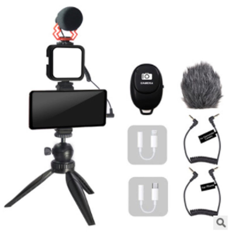 Portable Phone Microphone Vlogging Equipment Microphone Kit with LED Light
