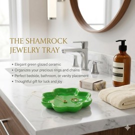 Titanape Green Four Leaf Clover Ceramic Jewellery Dish - Leaf Trinket Dish for Rings Earrings Necklaces Keys for Christmas, Birthday - Lucky Green Ornaments Gifts for Women, Girl, Her