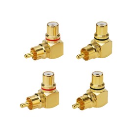 GERUI Pack of 4 Right Angle RCA Male to Female Adapter Converter, 90 Degree, RCA Angle Plug Adapter Gold-Plated, RCA Right Angle Adapter