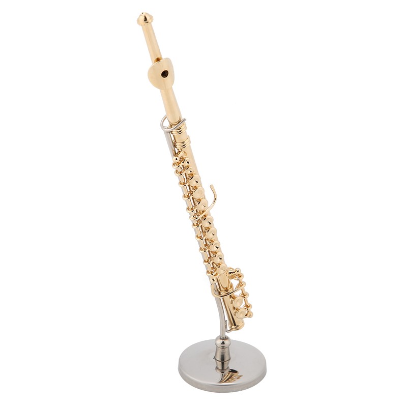 Miniature Flute Replica with Stand and Case Gold Plated Instrument