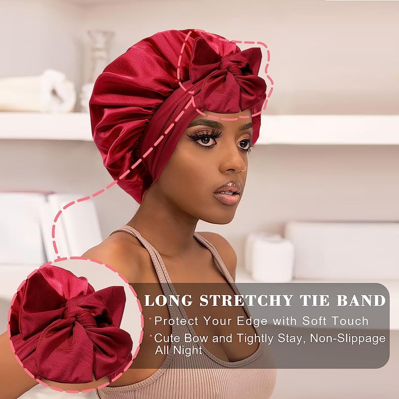 GUGUGO Silk Bonnet for Sleeping, Silk Bonnet, Adjustable Silk Cap,