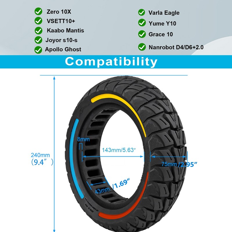 10x3 InchElectric Scooter Solid Tire, 80/65-6 commuter Tubeless Tyre, 255x80