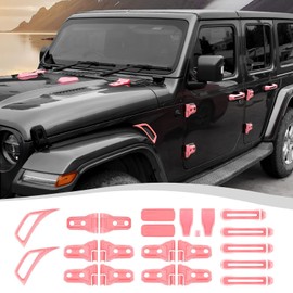 SQQP 22PCS Full Set Exterior Decoration Trim Kit Fit for 2018-2025 Jeep Wrangler JL JLU 2/4 Doors, Door Hood Engine Hinge Covers Door Handle Side Vent Tailgate Window Hinge Cover (Pink)