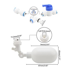 Newzoll 20Pcs Float Valve Kit, 1/4 Inch Plastic Adjustable Water Tank Float Valves with Quick Connect Push in to Connect Tube Fittings (Float Valve + Quick Connector + Ball Valve + I Type)