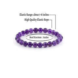 Ouubuuy Amethyst Crystal Beads Bracelet 8mm Natural Gemstone Beaded Bracelets Healing Crystal Bracelet for Women Mothers Day Gifts
