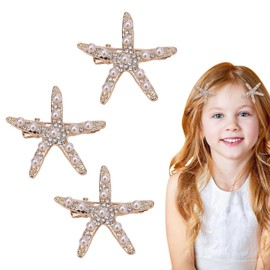 dinghaole Pack of 3 Starfish Hair Clips, Starfish Shell Hair Clip, Starfish Decoration, Mermaid Hairpin, Shell Hair Accessories, Headpiece, Girls, Flower Girl Accessories for Wedding