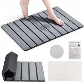 Plegable Tapete para Baño Diatomita, 60x39cm Tapete Piedra para Secado Rápido, Alfombra de Baño Antideslizante Superabsorbente, Adecuado para Sala de Estar, Ducha y Dormitorio