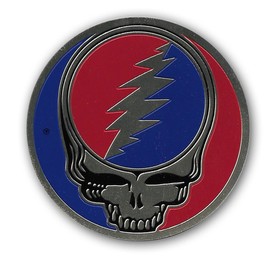 Grateful Dead 1.675 Inch Medium Brass Steal Your Face SYF Metal Embossed Sticker Decal