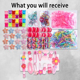 889 Pcs Toddler Hair Accessories Set Hair Accessories for Girls Colorful Baby Hair Ties Set with Hair Clips Elastic Hair Bands