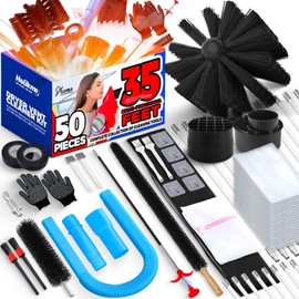 Holikme 50 Pieces 35 Feet Dryer Vent Cleaner Kit, Dryer Cleaning Tools, Include Dryer Vent Brush, Omnidirectional Blue Dryer Lint Vacuum Attachment, Dryer Lint Trap Brush, Vacuum & Dryer Adapters
