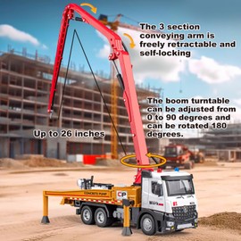 Concrete Pump Truck Toy Metal Cab, Diecast Construction Trucks with Working Water Pump, Lights and Sounds, Construction Vehicles Toys for 3 4 5 6 Years Old Boys Kids, 12.8"