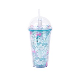 450ml Water Cup with Straw and Lid, Double Wall Reusable Plastic Cup Water Tumbler, Leak Proof Kids Water Bottles Drink Bottle for Children, Adult, School, Office, Travel, Cycling, Sports (Blue)