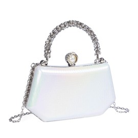 Clutch Purses for Women Small Evening Bag Nude Sparkly Glitter Purse Lattice Pattern with Chain for Bride Wedding Party White