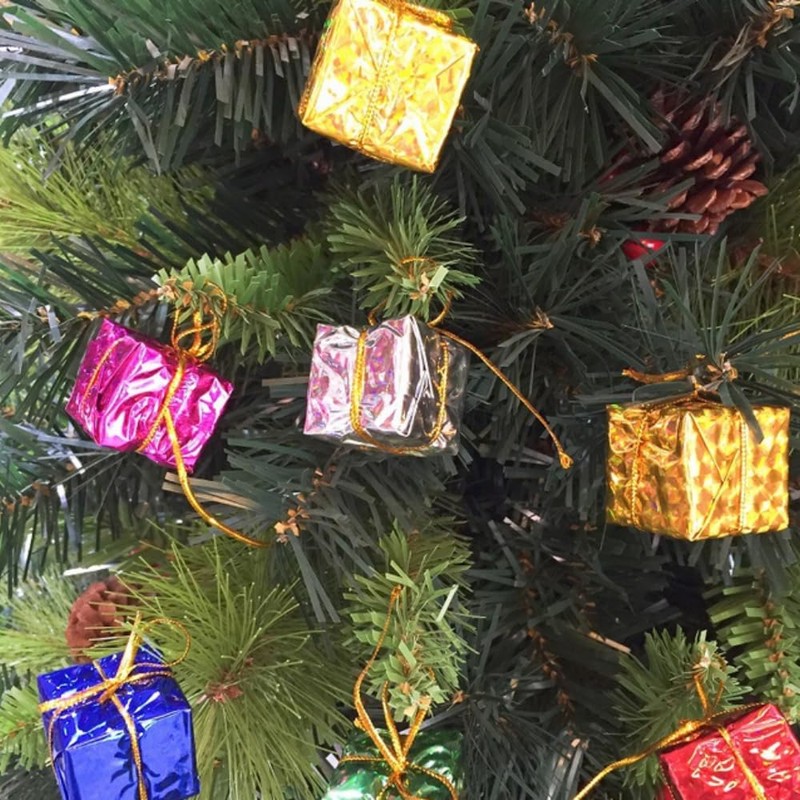 24PCS Shiny Mini Boxes Ornaments，Christmas Tree Decoration,Metal Foil Wrapped Ornaments，for
