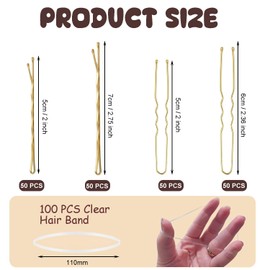 300pcs Bobby Pins Hair Pins Set, 100 Bobby Pins 100 U Shaped Hair Pins 100 Hair Bands, Bobby Pins for Women Hair Pins for Buns, Hair Grips Gold Hair Styling Accessories with Storage Box