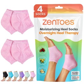 ZenToes - Calcetines hidratantes para el talón, 2 pares de calcetines de spa con forro de gel para curar y tratar los tacones secos y agrietados mientras duermes (regular, rosa)