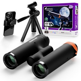 Science Can Telescope for Kids, Beginner Binoculars, 3-in-1 Portable Telescope with Adjustable Tripod and Phone Holder, with 4-16x Magnification for Outdoor Exploration, Hiking, Camping