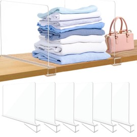 Babitree Acrylic Closet Shelf Dividers, Heavy Duty Organizer for Clothes, Handbags, Sweaters & Towels - Transparent Storage Solution for Kitchen Cabinets, Wardrobes & Home Shelving (6Pack)