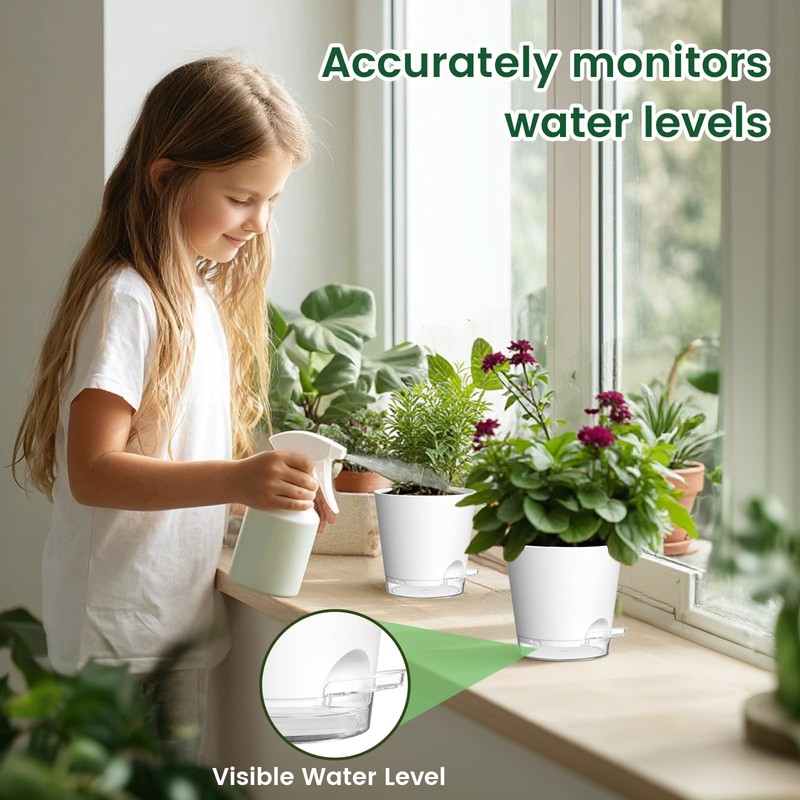 Meowell 4 inch Self Watering Pots for Indoor Plants, 5
