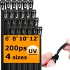 WISLIGHT 200 Pack Reusable Releasable Adjustable Zip Ties 6+8+10+12 Inch
