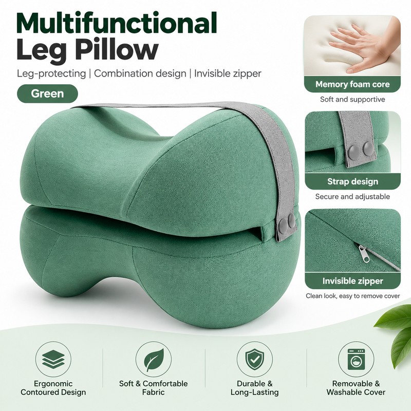 Contoured Memory Foam Knee Pillow for Side Sleeping – Cooling