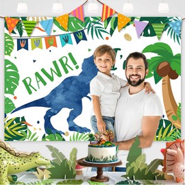 Sensfun Dinosaur 4th Birthday Backdrop for Boy Roar I'm 4 Birthday Party Decorations Banner Jungle Leaves Dinosaur Footprints Flag Dino Four Years Old Photography Background Photo Booth Props 7x5ft