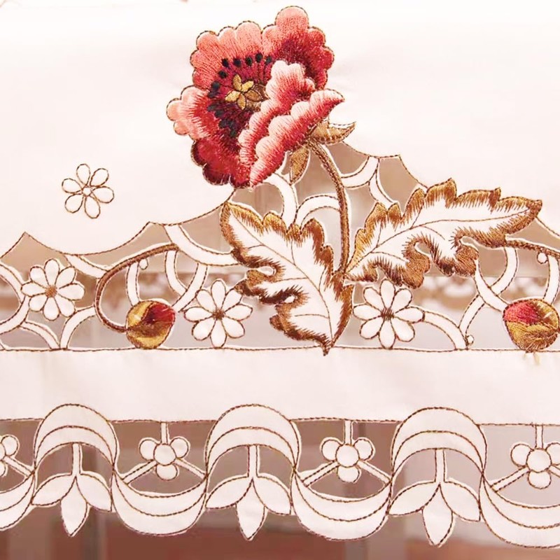 MULBESS Cutwork Round Table Cloth Floral Embroidered Lace Tablecloth Wrinkle