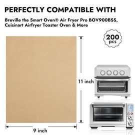 BYKITCHEN 200PCS 11 x 9in Air Fryer Parchment Paper Sheet Liners Compatible with Breville Smart Oven Air Fryer Pro BOV900BSS/ Cuisinart Airfryer Toaster Oven, Airfryer Toaster Oven Combo Accessories