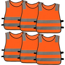 6 Pcs Kids Hi Vis Vests Children Orange High Visibility Vests Child Hi Vis Safety Vests with Reflective Strips for Boys Girls Outdoor School Activities