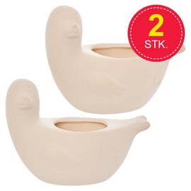 Baker Ross FX747 Seal Ceramic Flower Pots - Pack of 2 - Ceramic Painting for Children, Flower Pots for Children