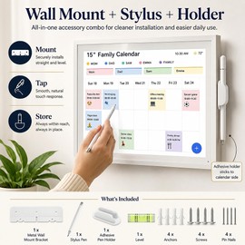 Wall Mount & Stylus Kit for Skylight 15" Calendar Gen 1, Metal No-Drill Bracket with Dual-Tip Pen & Holder (Metal Mount+Stylus Pen)