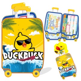 Duck Tags, Cruising Rubber Duck Tags for Cruising, Duck Game Card, 35 Pack, Suitcase Shape Design Cruise Tag with Hole and Rubber Bands(Yellow)