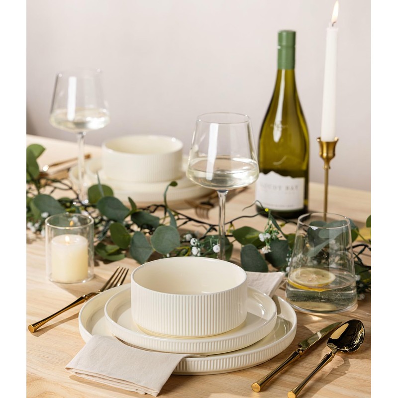TheTerra Ceramic Dinnerware Sets for 4, 12 Pieces Porcelain Lightweight