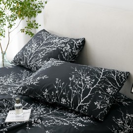 Spirit Linen home King Size Sheets Set - Pure Microfiber 4 Piece Polyester Bed Sheets, Fitted Sheet & Pillow Cases - King Sheets for All Seasons (Foliage Black/White, King)