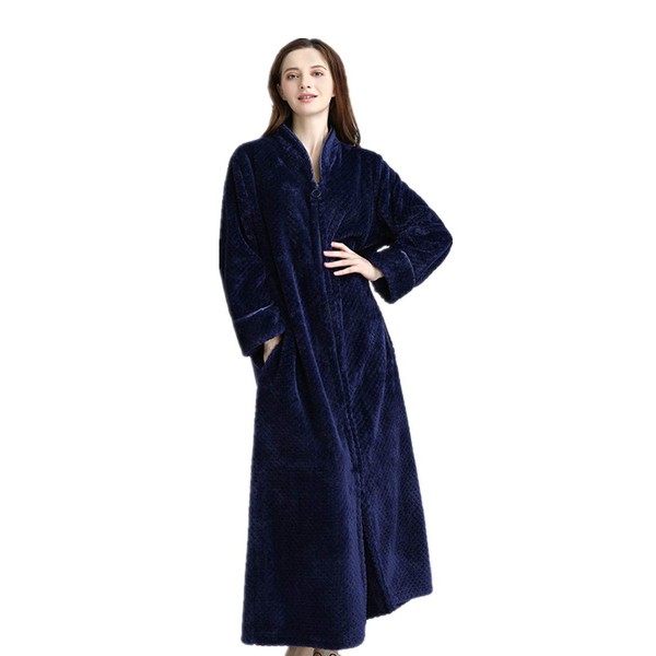 BIFINI Unisex Luxury Sherpa Bathrobe Full Length Zip Up Housecoat