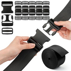 TERLUNNSI Buckle Webbing Set 20 mm, 6 Yards Black Nylon Webbing, 6 Pieces Quick Release Buckles, 12 Pieces Tri-Glide Slides, Robust Double Adjustable Backpack Buckle for Backpack DIY, black, 38 mm
