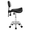 Adjustable Rolling Stool with Foot Rest in Stylish Black, Saddle