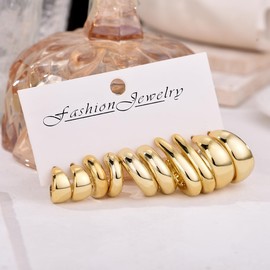 Juego de 10 pares de aretes colgantes hipoalergnicos de oro grueso para mujer, joyera ligera