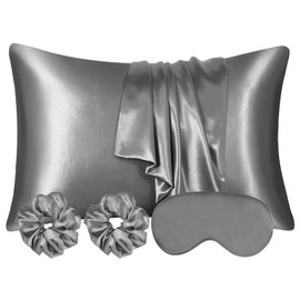 AUAUY 2 Pack Satin Silk Pillowcase, 40x80cm Silk Pillowcases for Hair and Skin, Similar to Silk, With 2 Satin Hair Scrunchies&Eye Mask, Slip Beauty Sleep Satin Pillowcase, Silk Pillow Case(Dark Gray)