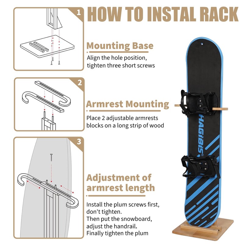 JUSTOOP Adjustable Snowboard Stand Racks, Sturdy Freestanding Snowboard Rack with