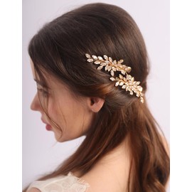 Rumtock 2pcs Cubic Zirconia Gold Hair Pins Set for Wedding Brides Women Banquet Sparkle Hair Accessories Vintage Rhinestones Jewelry (Gold)