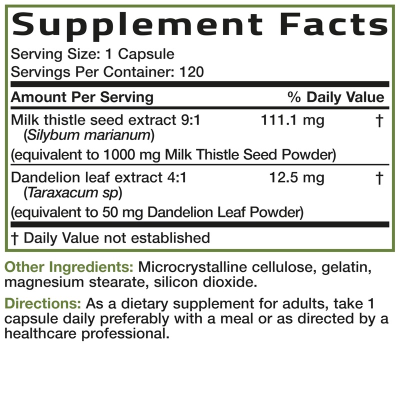 Bronson Milk Thistle Silymarin Marianum & Dandelion Extract Liver Health
