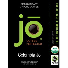 Colombia Jo: 12 oz, Organic Ground Gourmet Coffee, Medium Roast, Creamy Body, Fair Trade Certified, USDA Certified Organic, 100% Arabica, NON-GMO, Gluten Free, Gourmet Specialty Grade by Jo Coffee®