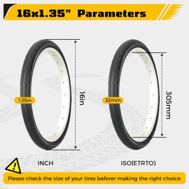 32-305 16x1.35 Bike Tire and Tube, 16x1.35 Bike Tire, 16 X 1.35 Bicycle Neumático, with 2 Levers, Bicycle Replacement Parts for Commuting to Work or School, Heavy Duty Bicycles, not Include Wheels