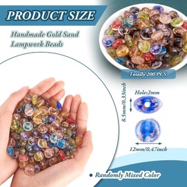 Craftdady 200pcs Lampwork Glass Flat Round Spacer Beads Handcrafted Gold Sand Loose Coin Disc Beads Random Mixed Colors for Jewelry Making Hole: 2mm