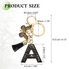 sourcing map Initial Letter Keychains, Resin Cute Butterfly Tassel Pendant Accessory for Women, Alphabet Key Ring for Purse Handbags Backpack, Black-A