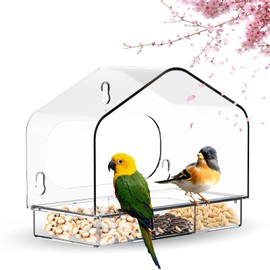 Clear Window Bird Feeder with 3 Strong Suction Cups and Detachable Seed Tray, Sturdy Acrylic Bird Feeders for Viewing Wild Birds Outside, and Garden Decor, Outdoor Birdhouse Feeder