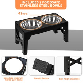 FOREYY Adjustable Elevated Dog Bowls with 2 Stainless Steel Bowls, Raised Dog Bowl 5 Heights (3.2, 8.6, 9.8, 11, 12.2 Inch), Non-Slip Dog Food Water Bowl Stand for Medium Large Dogs(Grey)