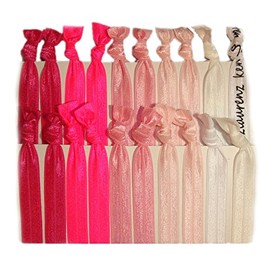 Hair Ties Ponytail Holders - 20 Pack"Pink Ombre" No Crease Ouchless Elastic Styling Accessories Pony Tail Elastics Holder Ribbon Bands - By Kenz Laurenz