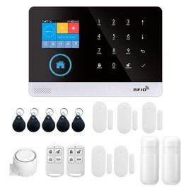 Irishom 433MHz Wireless WIFI + GSM Auto-dial Alarm Security System LCD Display Door Sensor PIR Motion Sensor Phone APP Remote Compatible with Alexa Home Voice Control Smart Burglar Alarm System